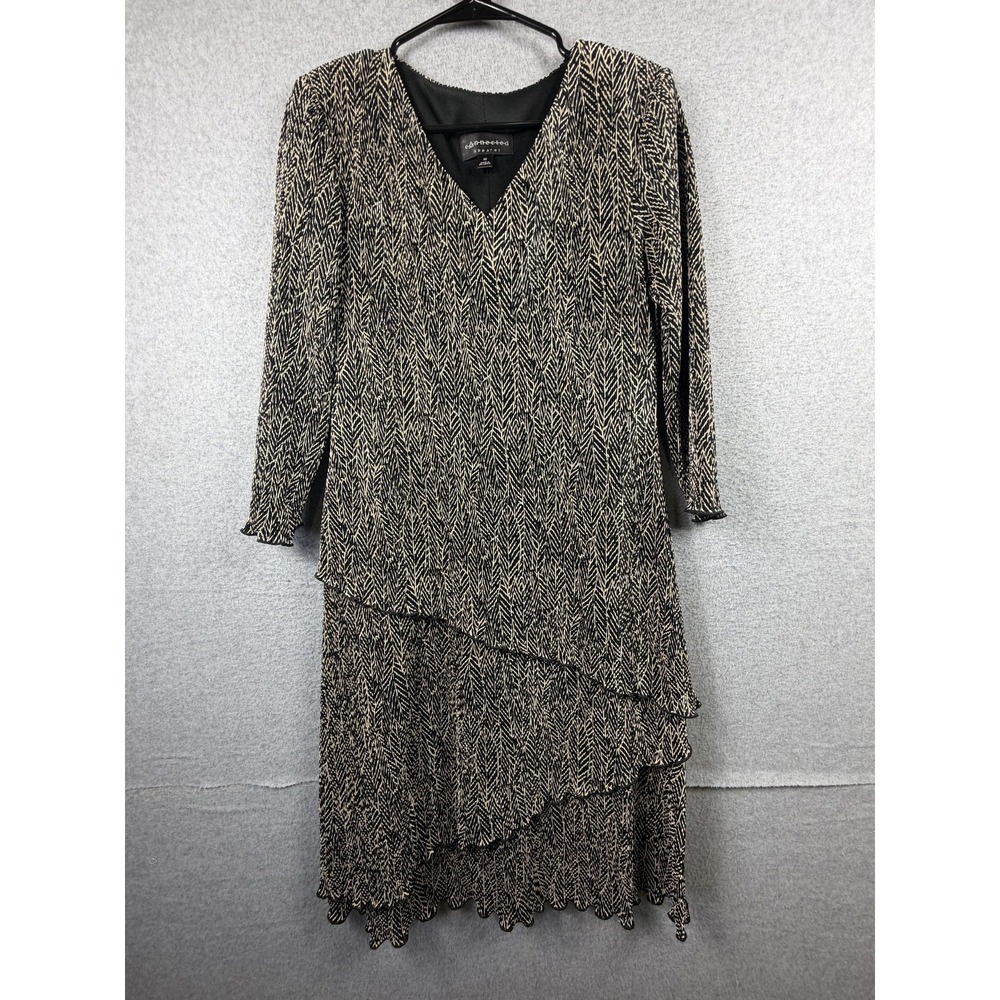 Connected‎ Apparel Dress Womens 10 Black Herringbone Layered Sheath Knit Midi